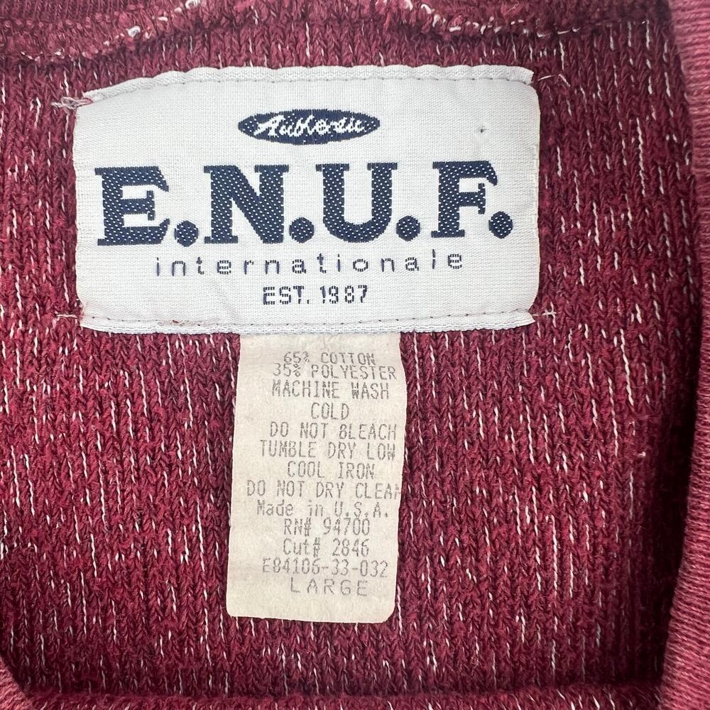 Vintage 80s ENUF Crewneck Sweatshirt Minimal Large Burgundy Made USA Retro Rare